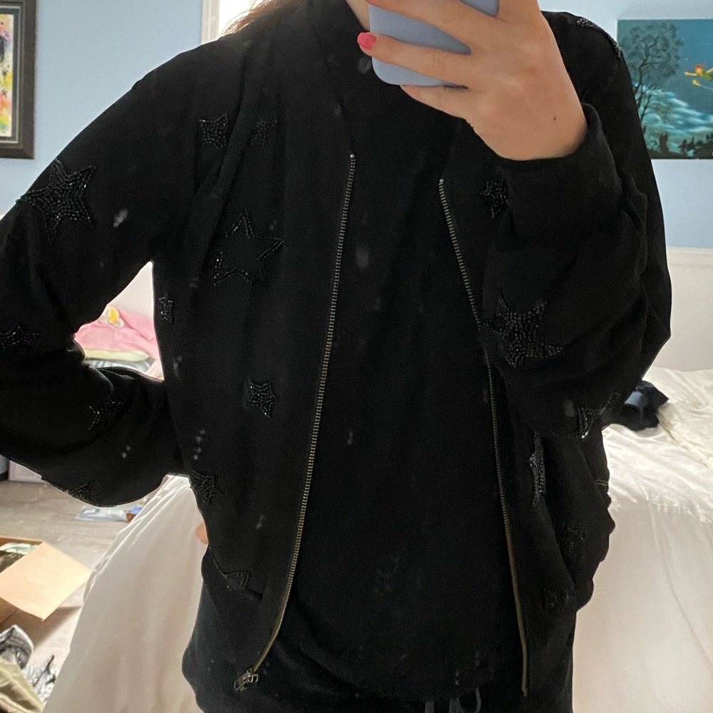 Black embroidered bomber jacket